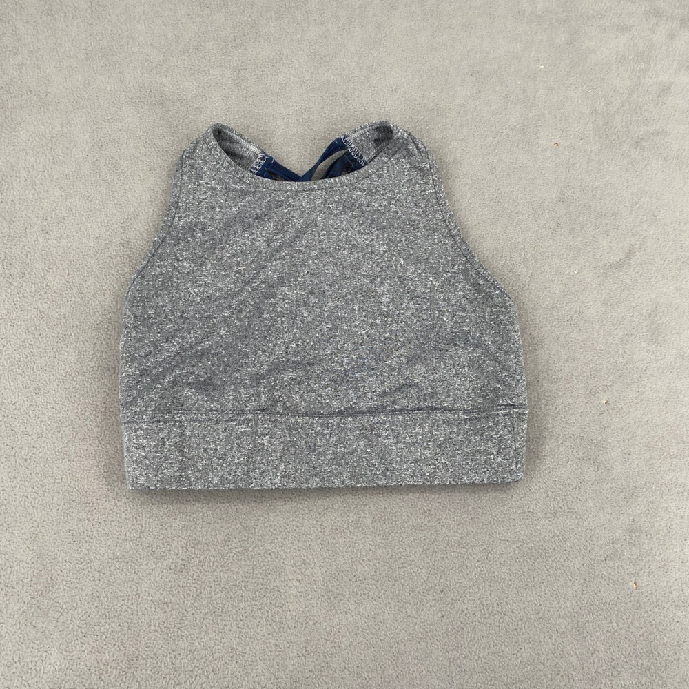 IdealFit Sports Bra Gray Heather High Neck Strappy Back Navy XS Activewear